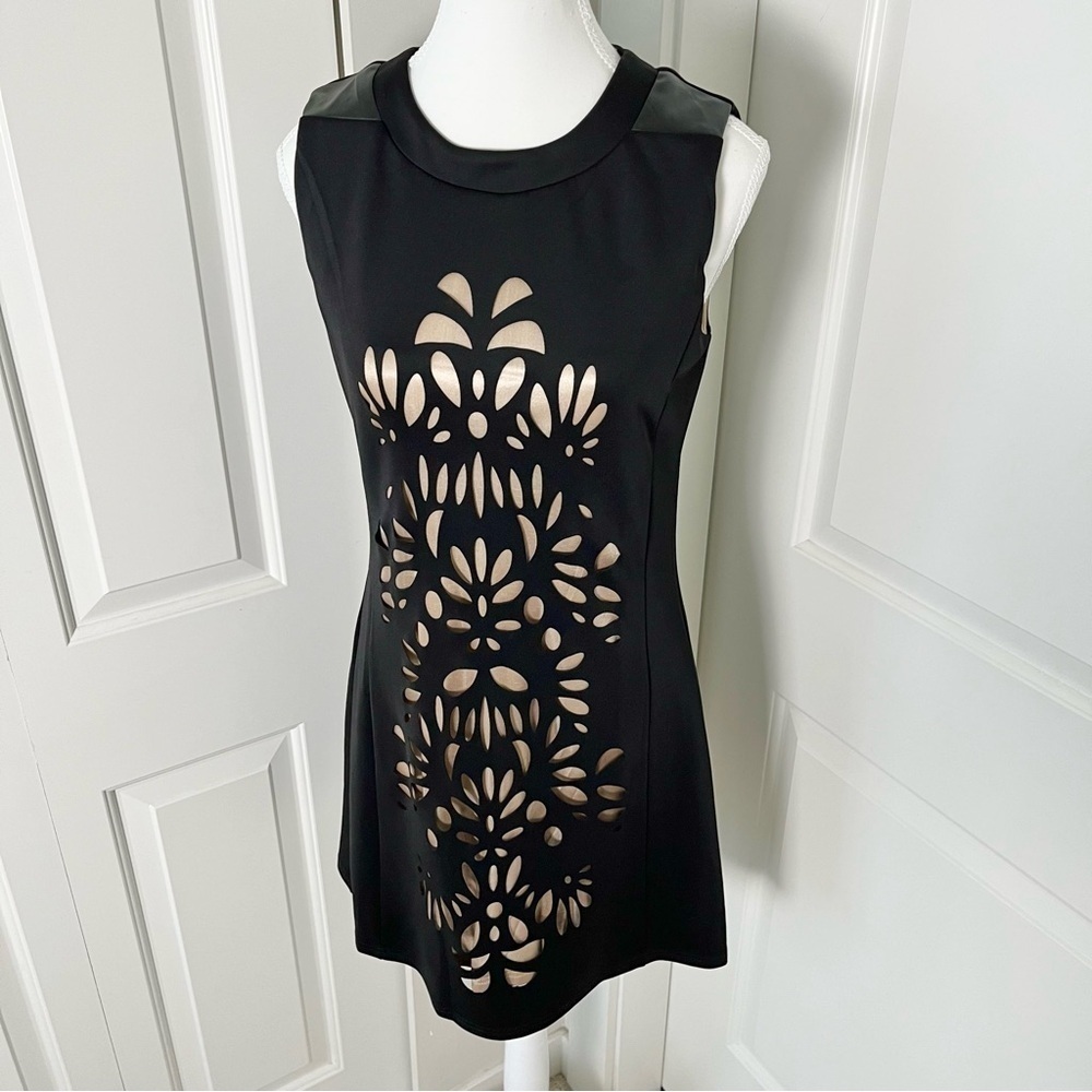 Papillon Black Dress with Laser Floral Cutouts - LBD, Mini, A-line, Size Small - Picture 4 of 16